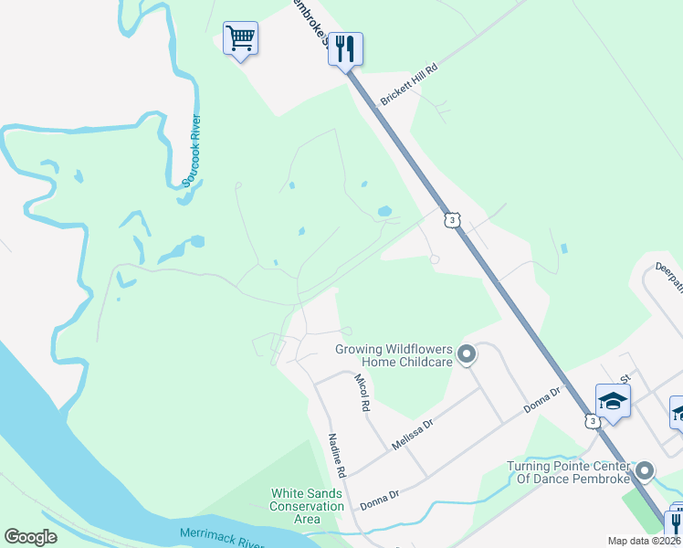 map of restaurants, bars, coffee shops, grocery stores, and more near 98 Whittemore Rd in Pembroke
