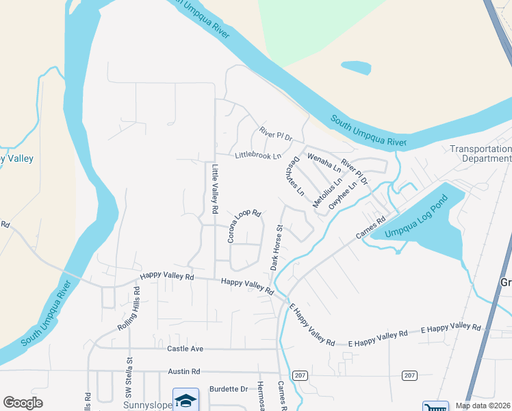 map of restaurants, bars, coffee shops, grocery stores, and more near 405 Corona Loop Road in Roseburg