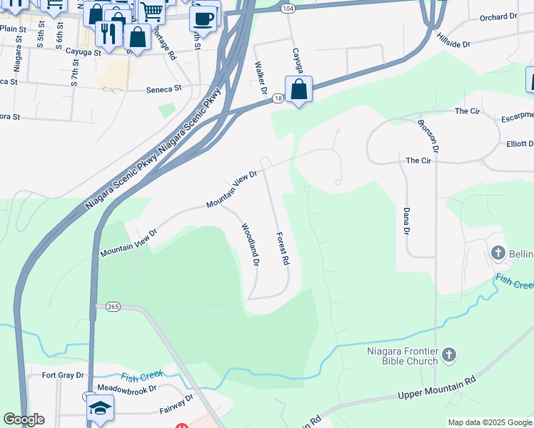 map of restaurants, bars, coffee shops, grocery stores, and more near 5026 Forest Rd in Lewiston
