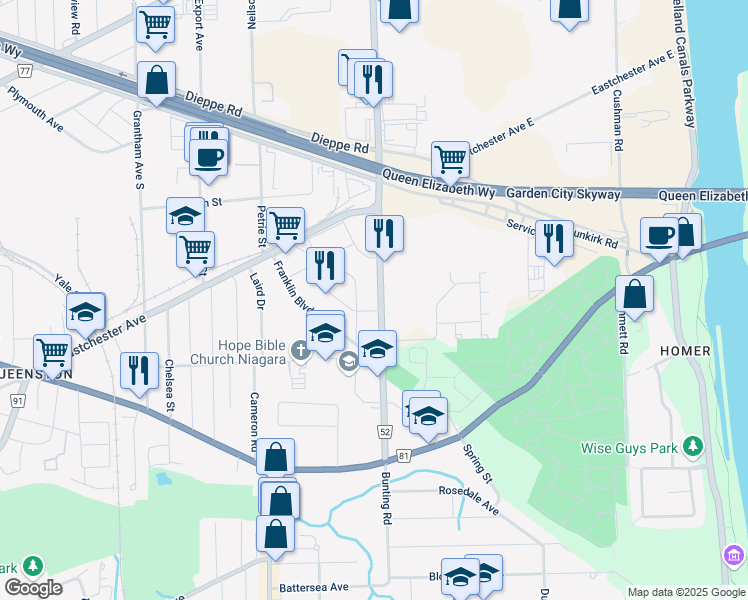 map of restaurants, bars, coffee shops, grocery stores, and more near in St. Catharines