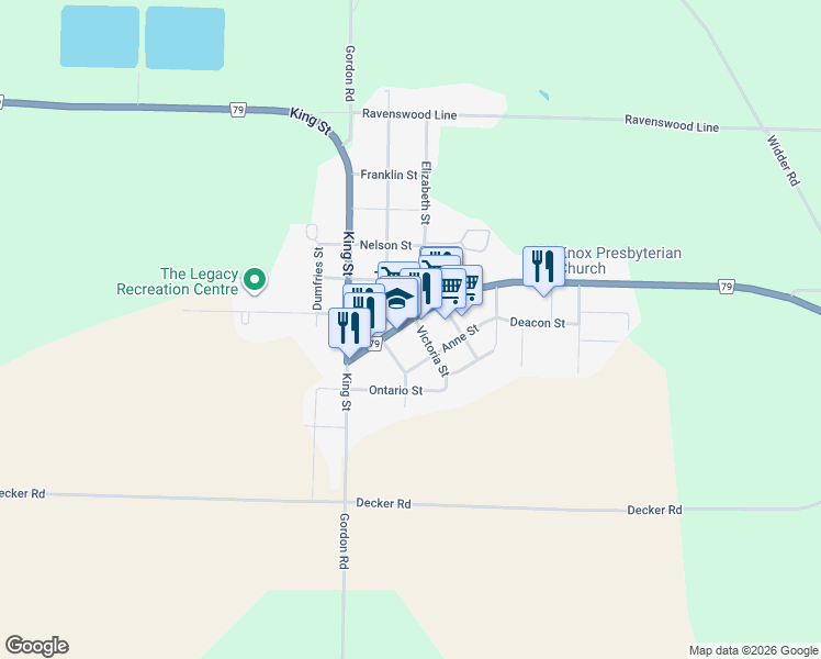 map of restaurants, bars, coffee shops, grocery stores, and more near 109 Pearl Street in Thedford