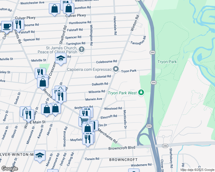 map of restaurants, bars, coffee shops, grocery stores, and more near 961 Winton Road North in Rochester