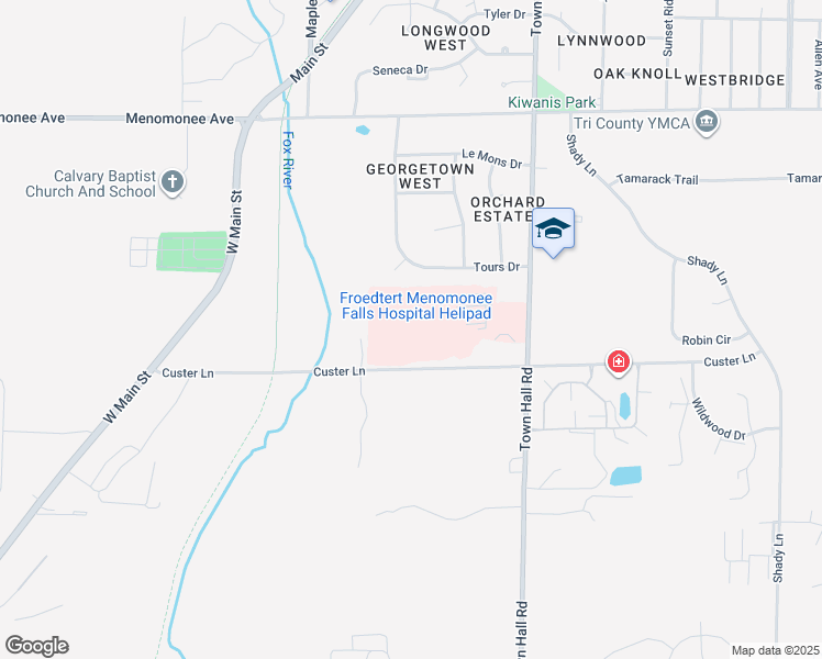 map of restaurants, bars, coffee shops, grocery stores, and more near Community Memorial Hospital in Menomonee Falls