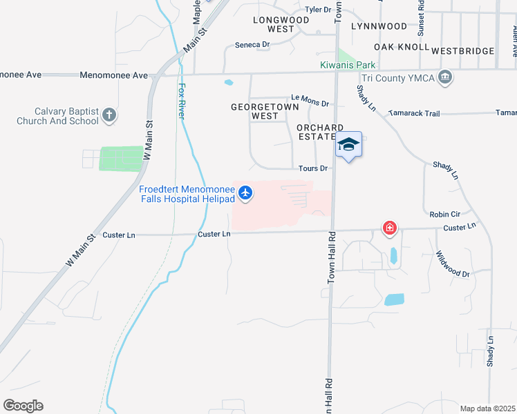 map of restaurants, bars, coffee shops, grocery stores, and more near W180N8085 Town Hall Road in Menomonee Falls
