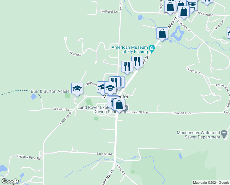 map of restaurants, bars, coffee shops, grocery stores, and more near 39 West Road in Manchester