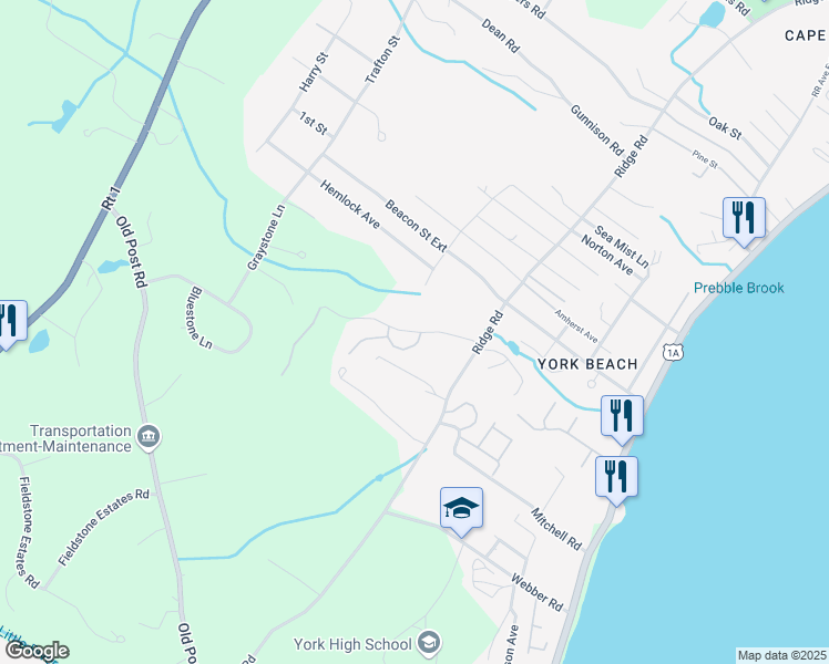 map of restaurants, bars, coffee shops, grocery stores, and more near 17 Ruch Lane in York
