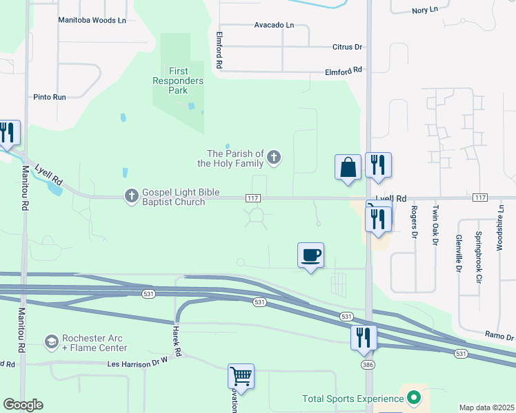 map of restaurants, bars, coffee shops, grocery stores, and more near 40 Crerand Circle in Rochester