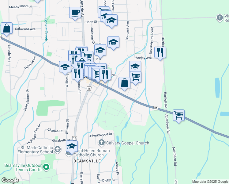 map of restaurants, bars, coffee shops, grocery stores, and more near 4922 King Street in Lincoln