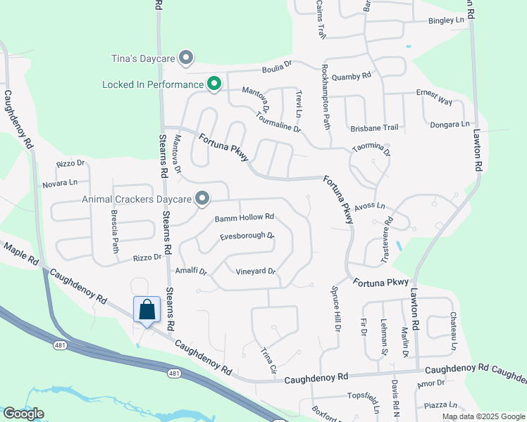 map of restaurants, bars, coffee shops, grocery stores, and more near 8050 Bamm Hollow Road in Clay