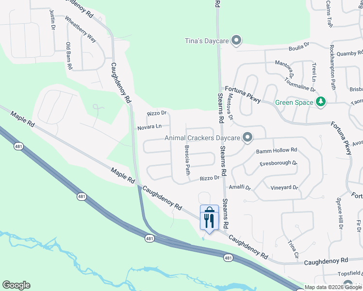 map of restaurants, bars, coffee shops, grocery stores, and more near 8155 Rapallo Way in Clay