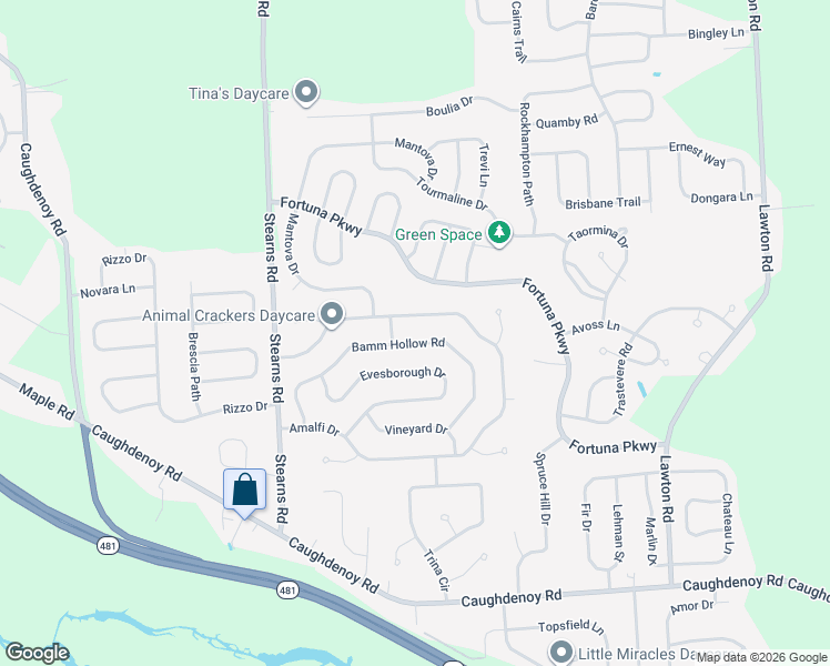 map of restaurants, bars, coffee shops, grocery stores, and more near 8050 Bamm Hollow Road in Clay