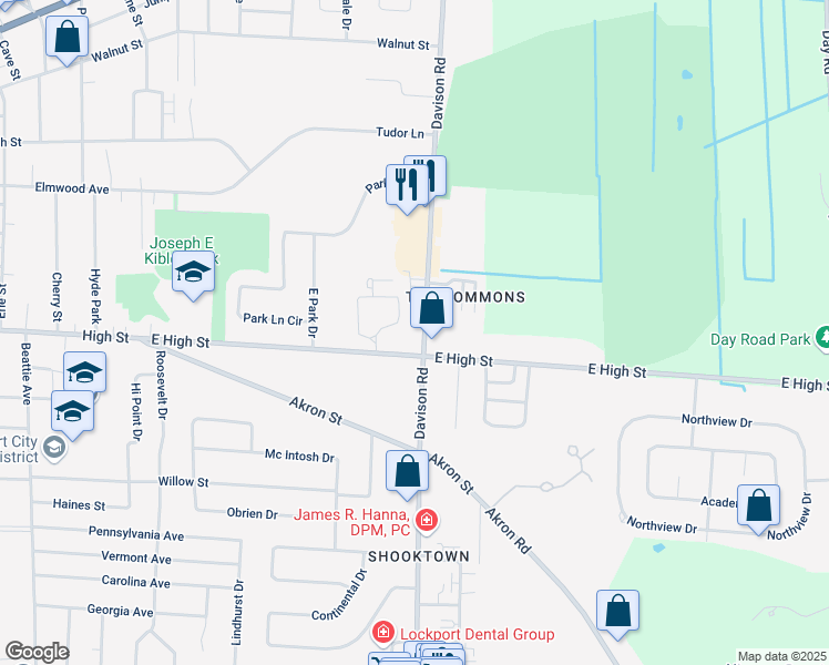 map of restaurants, bars, coffee shops, grocery stores, and more near 838 East High Street in Lockport