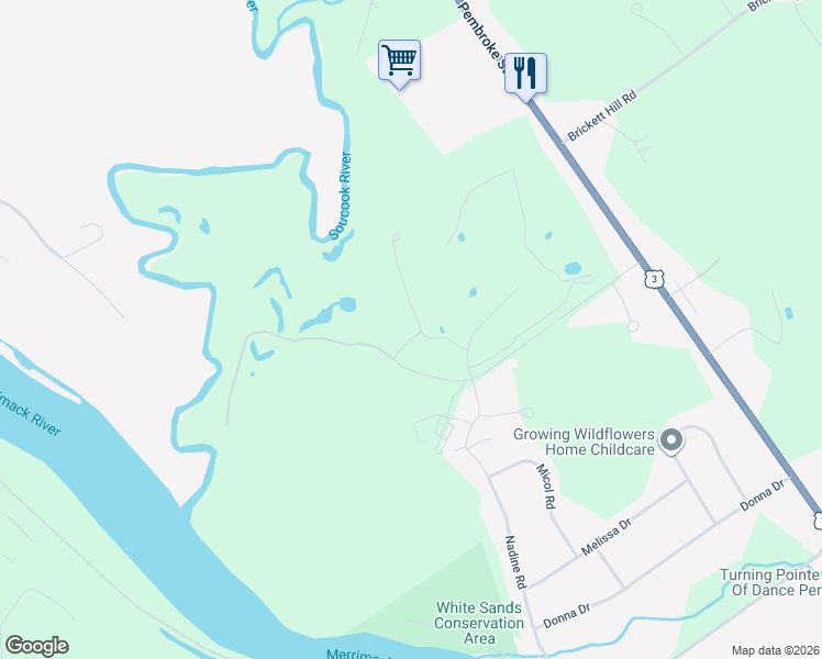 map of restaurants, bars, coffee shops, grocery stores, and more near 480 Woodlawn Ridge Road in Pembroke