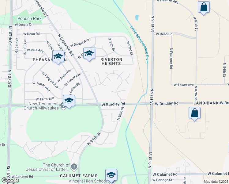 map of restaurants, bars, coffee shops, grocery stores, and more near 9469 W Terra Ct in Milwaukee