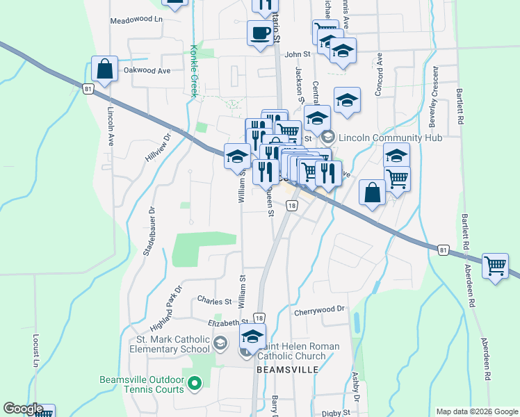 map of restaurants, bars, coffee shops, grocery stores, and more near 5026 Albert Street in Lincoln