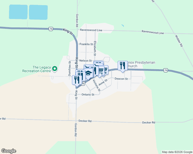 map of restaurants, bars, coffee shops, grocery stores, and more near 109 Louisa Street in Thedford
