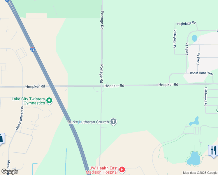 map of restaurants, bars, coffee shops, grocery stores, and more near 5794 Portage Road in Madison