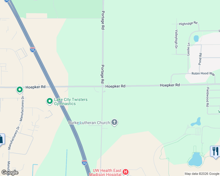 map of restaurants, bars, coffee shops, grocery stores, and more near 5794 Portage Road in Madison