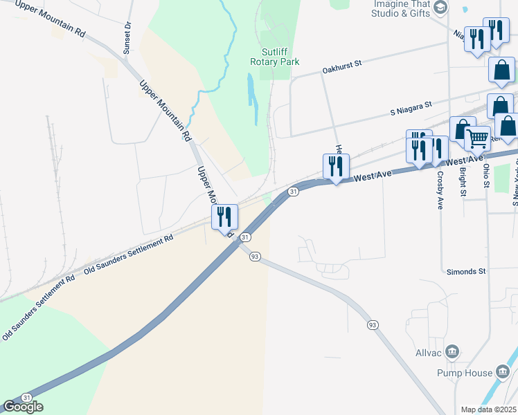 map of restaurants, bars, coffee shops, grocery stores, and more near 5706 Saunders Settlement Road in Lockport