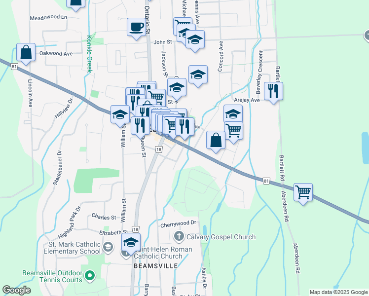 map of restaurants, bars, coffee shops, grocery stores, and more near 4944 King Street in Lincoln