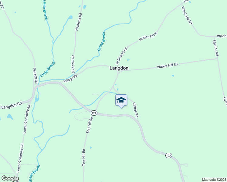 map of restaurants, bars, coffee shops, grocery stores, and more near 71 Village Road in Langdon