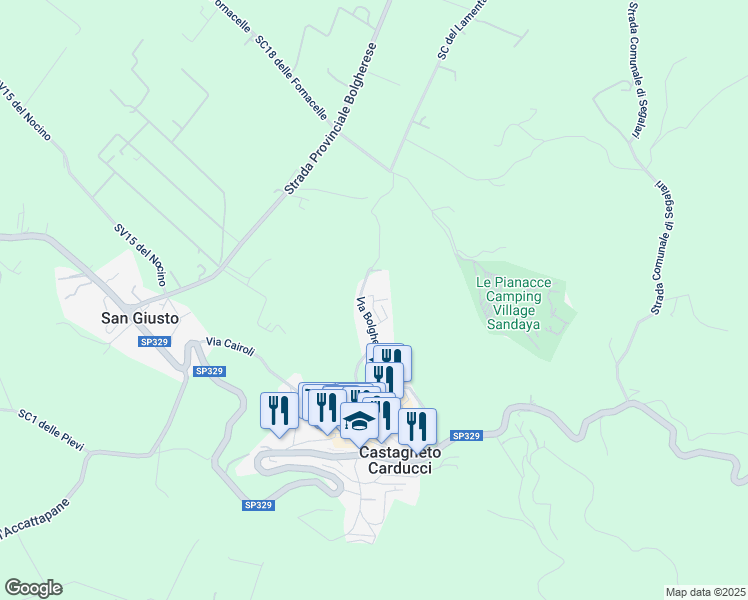 map of restaurants, bars, coffee shops, grocery stores, and more near 92 Via Bolgherese in Provincia di Livorno