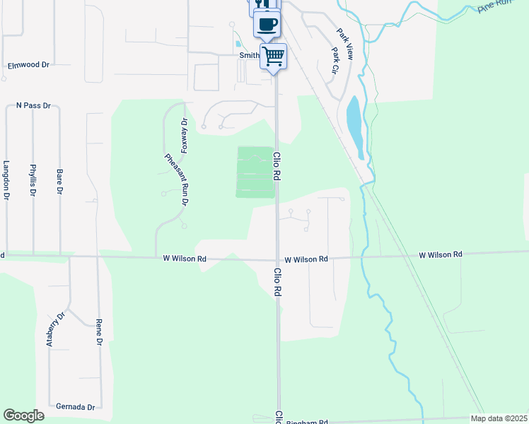 map of restaurants, bars, coffee shops, grocery stores, and more near 11081 South Mill Street in Clio