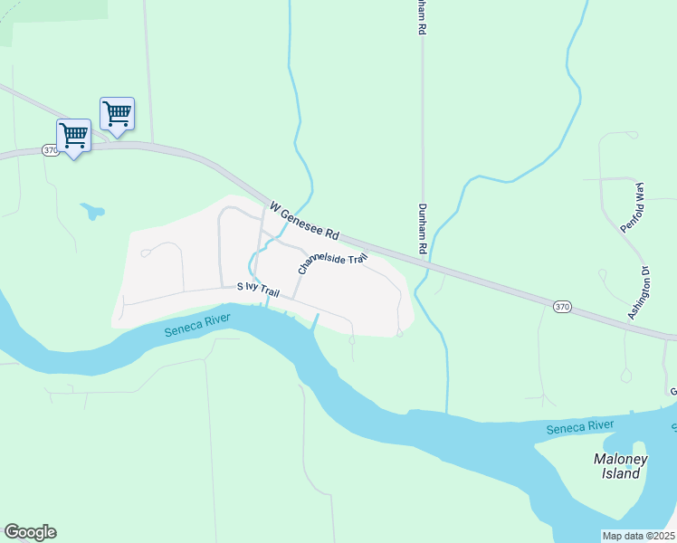 map of restaurants, bars, coffee shops, grocery stores, and more near 1665 Channelside Trail in Baldwinsville