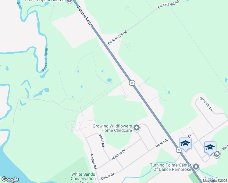 map of restaurants, bars, coffee shops, grocery stores, and more near 13 Whittemore Road in Pembroke