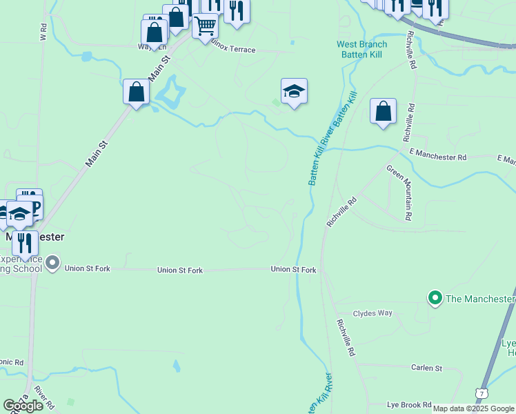 map of restaurants, bars, coffee shops, grocery stores, and more near 632 Equinox on the Battenkill in Manchester