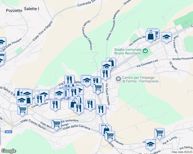 map of restaurants, bars, coffee shops, grocery stores, and more near 13 Via da Fermo Morale in Fermo