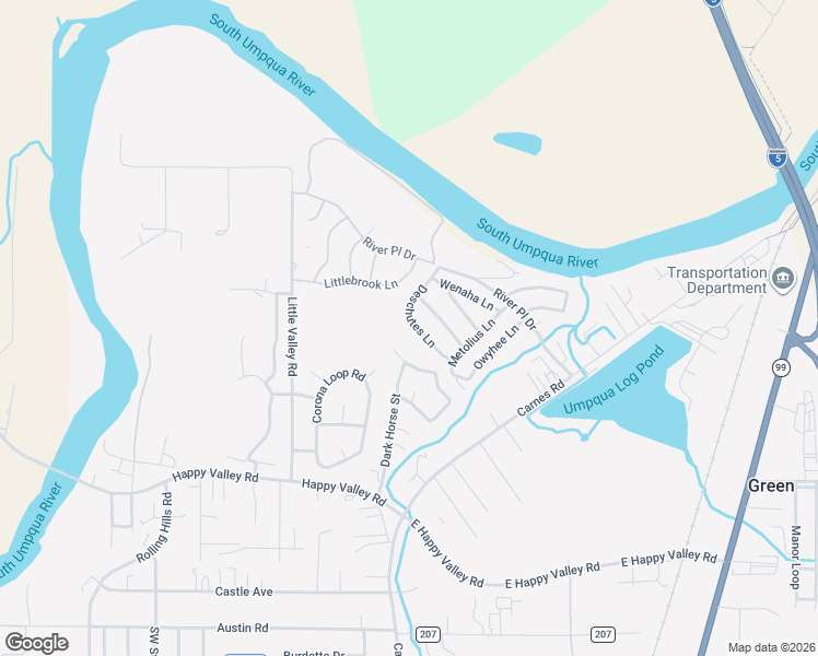 map of restaurants, bars, coffee shops, grocery stores, and more near 153 Deschutes Lane in Roseburg