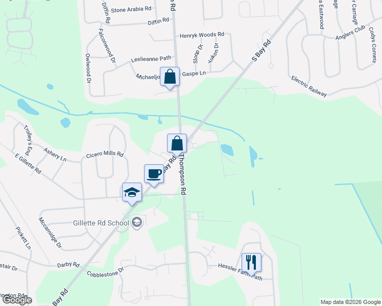 map of restaurants, bars, coffee shops, grocery stores, and more near 6200 South Bay Road in Cicero