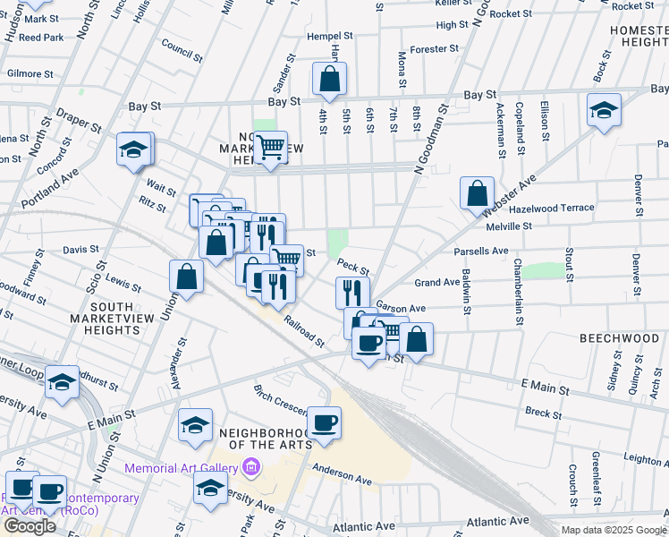 map of restaurants, bars, coffee shops, grocery stores, and more near in Rochester