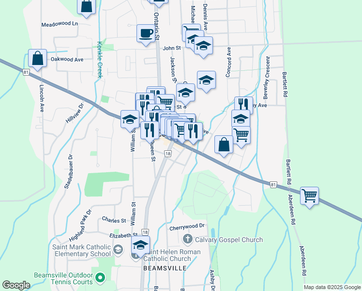 map of restaurants, bars, coffee shops, grocery stores, and more near 4960 King Street in Lincoln