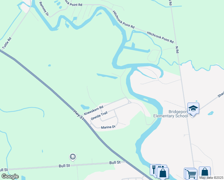 map of restaurants, bars, coffee shops, grocery stores, and more near 8159 Kneeskern Road in Bridgeport