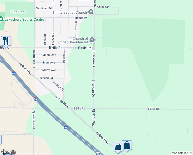 map of restaurants, bars, coffee shops, grocery stores, and more near 4794 South Sheridan Drive in Muskegon
