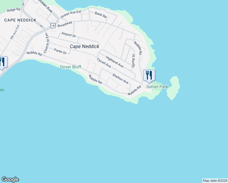 map of restaurants, bars, coffee shops, grocery stores, and more near 142 Nubble Road in York