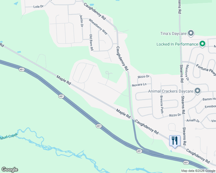map of restaurants, bars, coffee shops, grocery stores, and more near 27 Mirage Lane in Clay