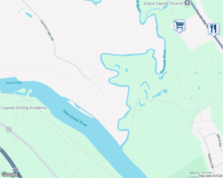 map of restaurants, bars, coffee shops, grocery stores, and more near 233 Garvins Falls Road in Concord