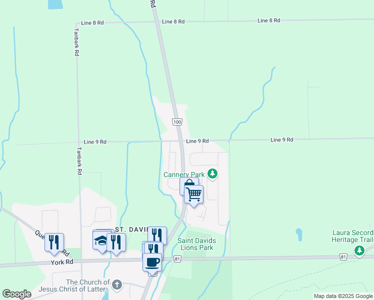map of restaurants, bars, coffee shops, grocery stores, and more near 943 Line 9 Road in Niagara-on-the-Lake