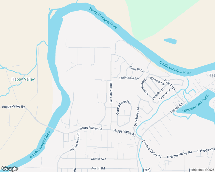 map of restaurants, bars, coffee shops, grocery stores, and more near 234 Little Valley Road in Roseburg