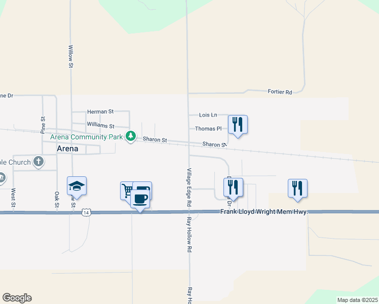 map of restaurants, bars, coffee shops, grocery stores, and more near 441 Village Edge Road in Arena