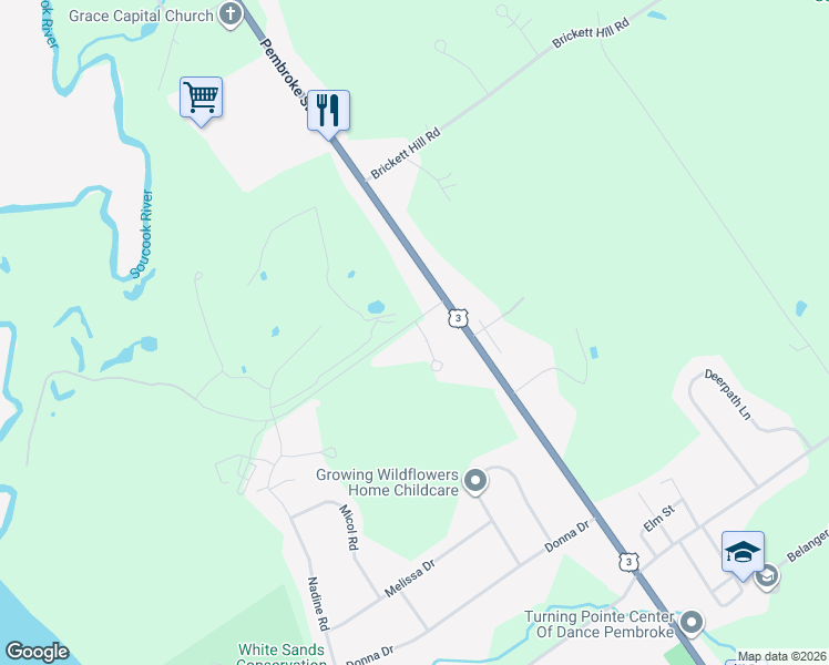 map of restaurants, bars, coffee shops, grocery stores, and more near 13 Whittemore Road in Pembroke