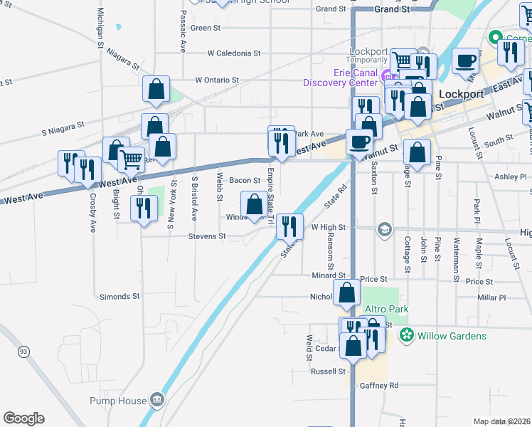 map of restaurants, bars, coffee shops, grocery stores, and more near in Lockport