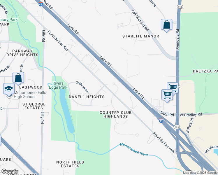 map of restaurants, bars, coffee shops, grocery stores, and more near N81W13234 West Fond Du Lac Avenue in Menomonee Falls