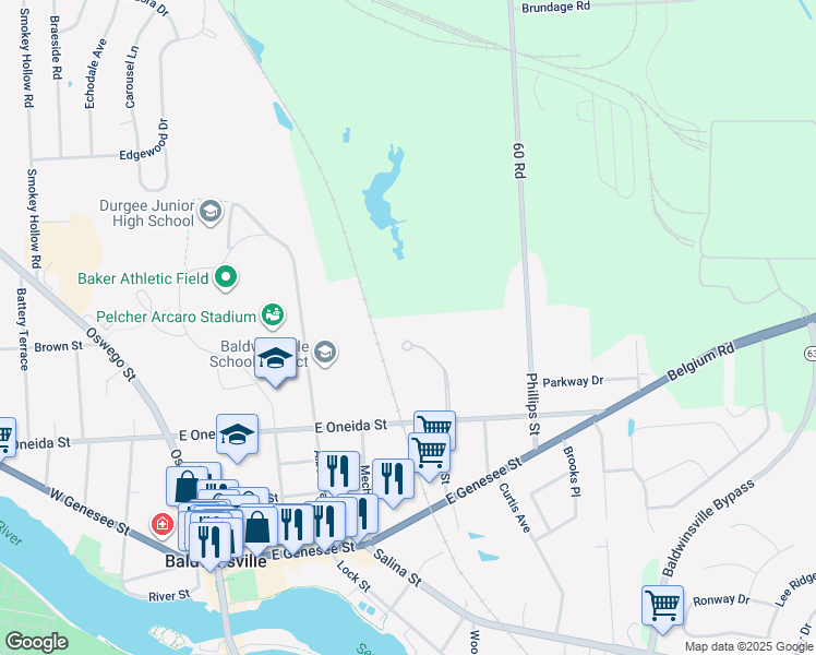 map of restaurants, bars, coffee shops, grocery stores, and more near 59 Candlewood Gardens in Baldwinsville