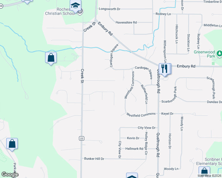 map of restaurants, bars, coffee shops, grocery stores, and more near 50 Merryhill Drive in Rochester