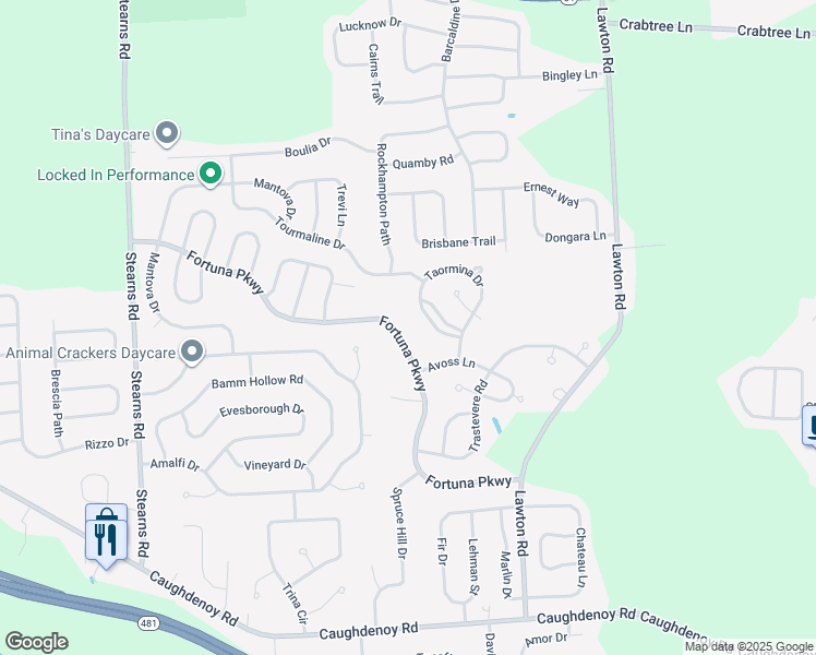 map of restaurants, bars, coffee shops, grocery stores, and more near 5430 Fortuna Pkwy in Clay