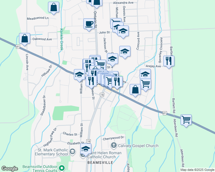 map of restaurants, bars, coffee shops, grocery stores, and more near 4969 King Street in Lincoln
